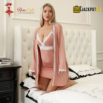 2 Piece Lace Trim Satin Nighty Set – Elegant Dusty Rose Sleepwear - Image 9