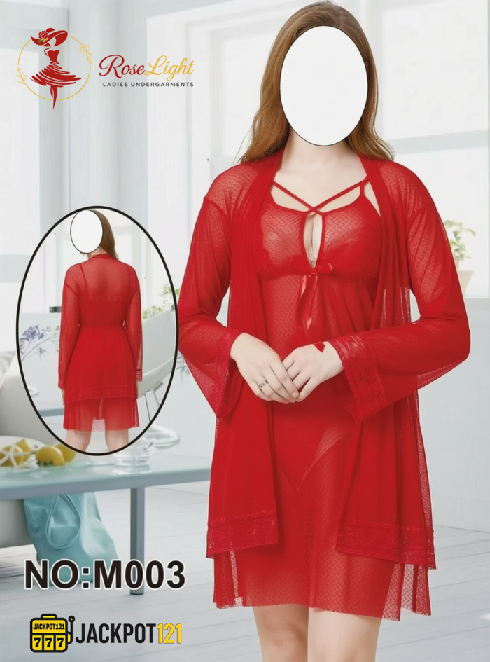 3 Piece Red Lace Net Nighty Set – Premium Romantic Luxury Wear - Image 2