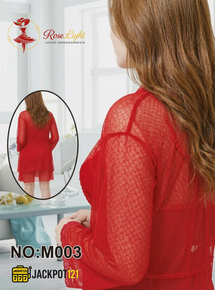 3 Piece Red Lace Net Nighty Set – Premium Romantic Luxury Wear - Image 6