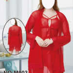 3 Piece Red Lace Net Nighty Set – Premium Romantic Luxury Wear