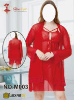 3 Piece Red Lace Net Nighty Set – Premium Romantic Luxury Wear