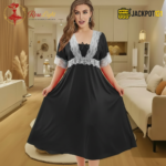 Elegant Lace Contrast Satin Nighty – Soft Comfort Luxury Wear - Image 2