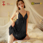 Double Lace Deep V-Neck Backless Nighty – 2 Piece Set - Image 8