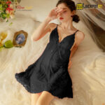 Double Lace Deep V-Neck Backless Nighty – 2 Piece Set - Image 11