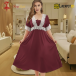 Elegant Lace Contrast Satin Nighty – Soft Comfort Luxury Wear - Image 4