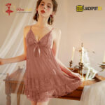 Double Lace Deep V-Neck Backless Nighty – 2 Piece Set - Image 12