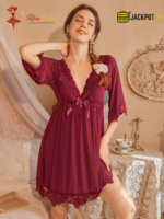 Sexy Lace V-Neck Bow Nightgown – Elegant Soft Lace Sleepwear - Image 2