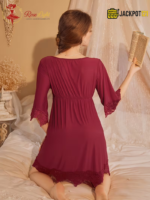 Sexy Lace V-Neck Bow Nightgown – Elegant Soft Lace Sleepwear - Image 4