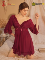 Sexy Lace V-Neck Bow Nightgown – Elegant Soft Lace Sleepwear - Image 7