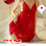 Double Lace Deep V-Neck Backless Nighty – 2 Piece Set