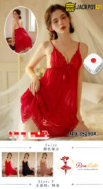 Double Lace Deep V-Neck Backless Nighty – 2 Piece Set