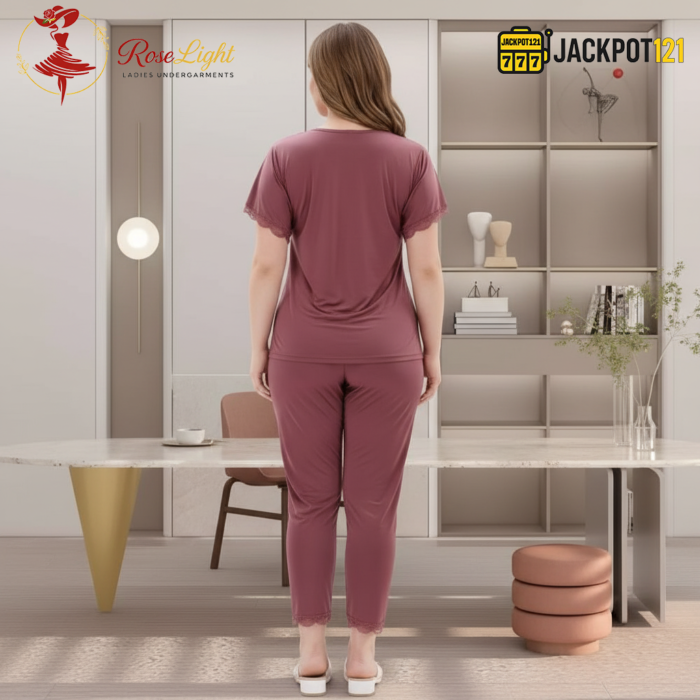Elegant 2-Piece Nightwear Set – Premium Soft Lounge Wear (Mauve Pink) - Image 4