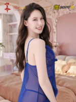 Elegant Blue Sheer Lace Nighty – Premium Feather Touch Sleepwear - Image 3