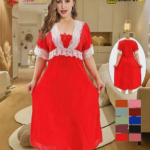 Elegant Lace Contrast Satin Nighty – Soft Comfort Luxury Wear