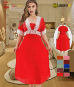 Elegant Lace Contrast Satin Nighty – Soft Comfort Luxury Wear