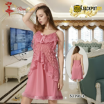 Elegant Lace Layered Nighty – Premium Soft Net Sleepwear (Dusty Pink)