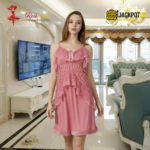 Elegant Lace Layered Nighty – Premium Soft Net Sleepwear (Dusty Pink) - Image 7