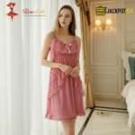 Elegant Lace Layered Nighty – Premium Soft Net Sleepwear (Dusty Pink) - Image 10