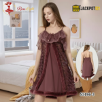 Elegant Lace Layered Nighty – Premium Soft Net Sleepwear (Mauve Brown)