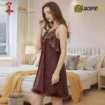 Elegant Lace Layered Nighty – Premium Soft Net Sleepwear (Mauve Brown) - Image 3