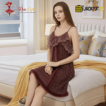 Elegant Lace Layered Nighty – Premium Soft Net Sleepwear (Mauve Brown) - Image 5
