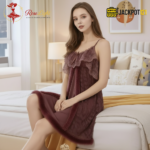 Elegant Lace Layered Nighty – Premium Soft Net Sleepwear (Mauve Brown) - Image 6