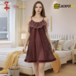 Elegant Lace Layered Nighty – Premium Soft Net Sleepwear (Mauve Brown) - Image 7