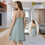 Elegant Lace Layered Nighty – Premium Soft Net Sleepwear (Sage Green) - Image 5