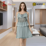 Elegant Lace Layered Nighty – Premium Soft Net Sleepwear (Sage Green) - Image 7