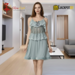 Elegant Lace Layered Nighty – Premium Soft Net Sleepwear (Sage Green) - Image 8