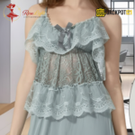 Elegant Lace Layered Nighty – Premium Soft Net Sleepwear (Sage Green) - Image 9