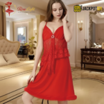 Elegant Lace Panel Nighty – Premium Red Satin Sleepwear - Image 4