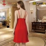 Elegant Lace Panel Nighty – Premium Red Satin Sleepwear - Image 5