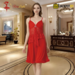 Elegant Lace Panel Nighty – Premium Red Satin Sleepwear - Image 7