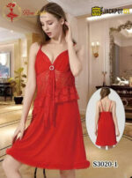 Elegant Lace Panel Nighty – Premium Red Satin Sleepwear - Image 9