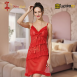 Elegant Lace Sheer Nighty – Premium Red Soft Net Sleepwear