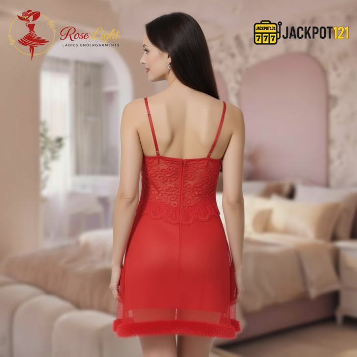 Elegant Lace Sheer Nighty – Premium Red Soft Net Sleepwear - Image 3