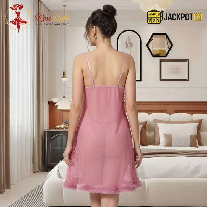 Elegant Lace Sheer Nighty – Premium Soft Net Sleepwear - Image 4