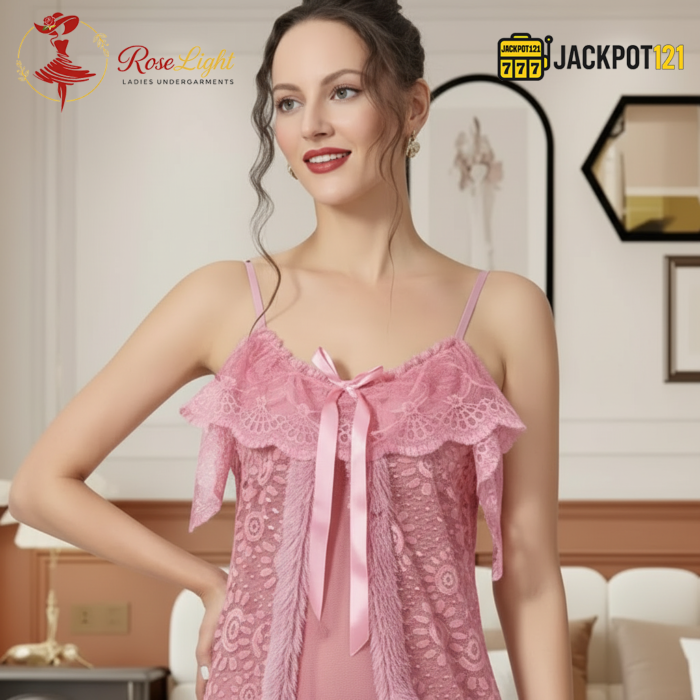 Elegant Lace Sheer Nighty – Premium Soft Net Sleepwear - Image 5