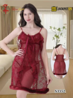 Elegant Maroon Lace Sheer Nighty – Premium Feather Touch Sleepwear - Image 5