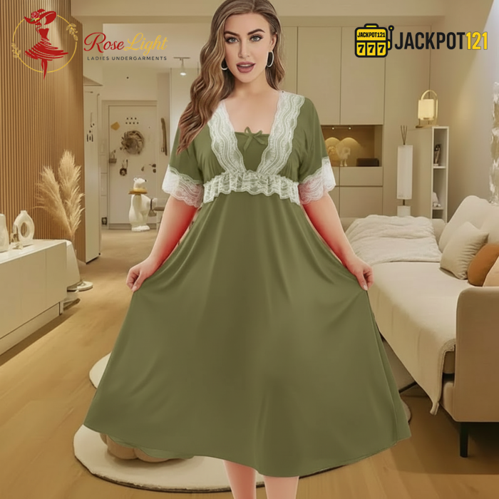 Elegant Lace Contrast Satin Nighty – Soft Comfort Luxury Wear - Image 6