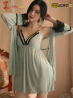 Three Piece Soft Net Nighty Inner & Gown & Panty - Image 3