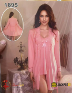 Lace Spliced V-Neck Camisole Nighty with Robe – 2 Piece Set