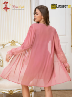 Lace Spliced V-Neck Camisole Nighty with Robe – 2 Piece Set - Image 6