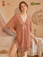 Sexy Lace V-Neck Bow Nightgown – Elegant Soft Lace Sleepwear - Image 16