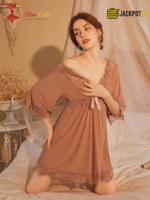Sexy Lace V-Neck Bow Nightgown – Elegant Soft Lace Sleepwear - Image 18