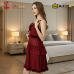 Luxury Satin Lace Nighty – Deep Burgundy Elegant Sleepwear - Image 3