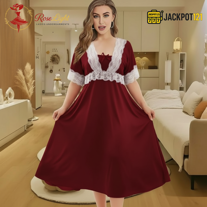 Elegant Lace Contrast Satin Nighty – Soft Comfort Luxury Wear - Image 10