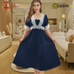 Elegant Lace Contrast Satin Nighty – Soft Comfort Luxury Wear - Image 12