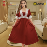 Elegant Lace Contrast Satin Nighty – Soft Comfort Luxury Wear - Image 14